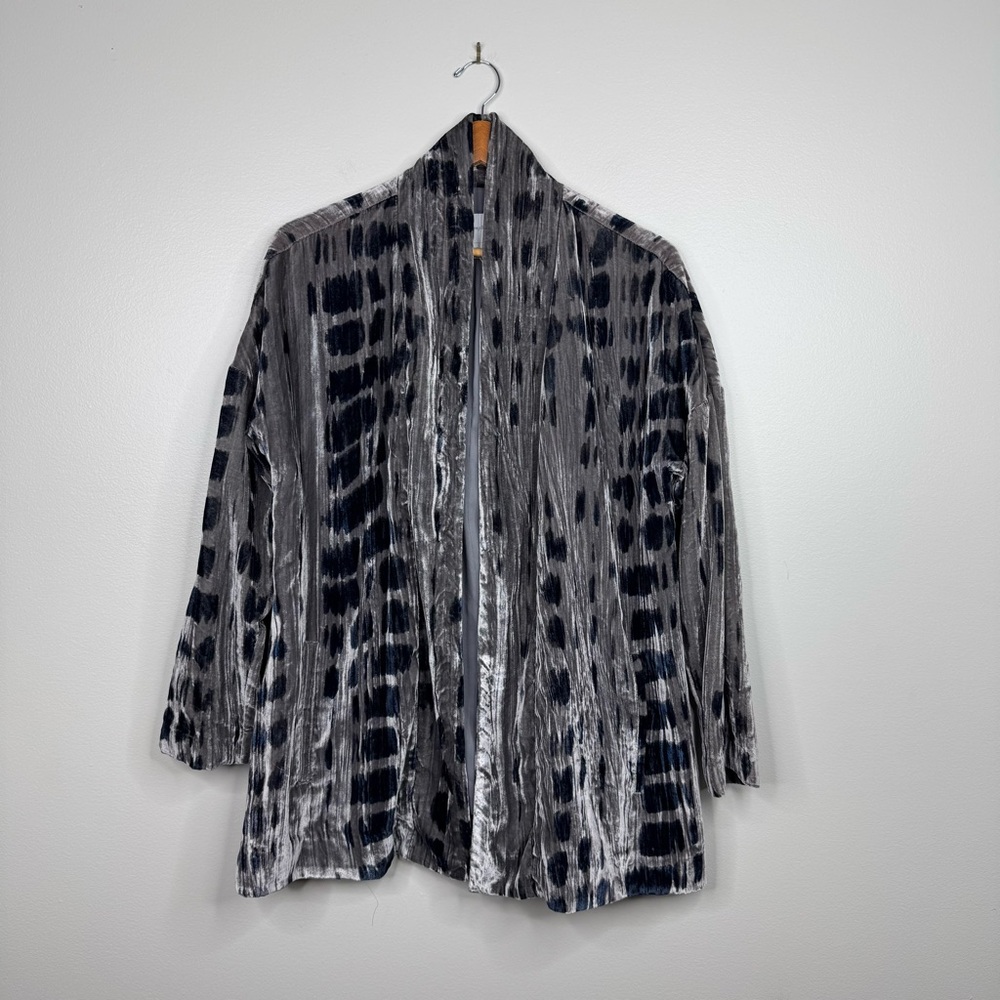 Pure Jill Open Front Shibori Print Velvet Velour Cardigan Sweater Large